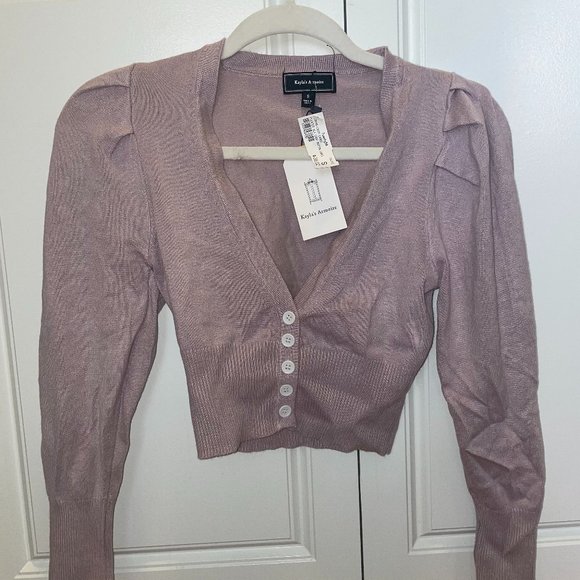 Kayla's Armoire Lavender Cropped V-Neck Cardigan w/ White Buttons NWT Size S - Picture 1 of 7
